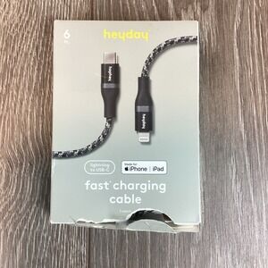 heyday 6' Lighing to USB-C Braided Charging Cable -‎ Black/Gray